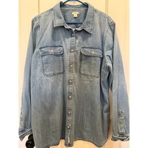 L.L.Bean Women XL Chambray Denim Button Down Shirt Long Sleeve Classic Workwear